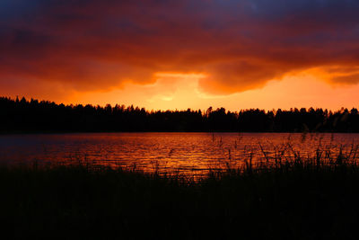 Scenic view of lake against sky during sunset