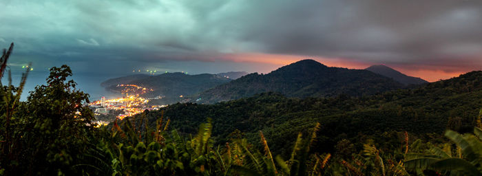 Scenic view of mountains against sky during sunset