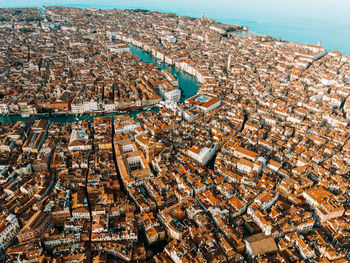 High angle view of cityscape against sky