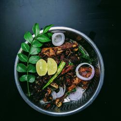 High angle view of vegetables in bowl on table