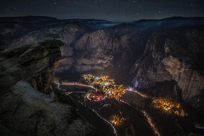 High angle view of illuminated car at night