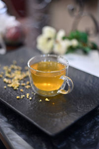 Close-up of tea cup on table