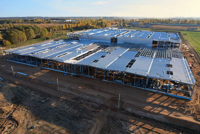 High angle view of factory against sky