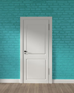 Closed door of blue house
