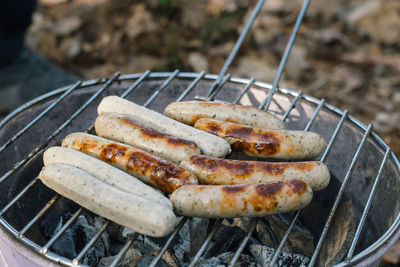 Close-up of meat on barbecue grill