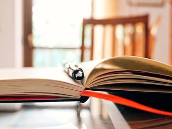 Close-up of open book on table