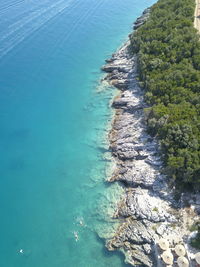 High angle view of rocks on beach