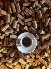 High angle view of coffee cups on table