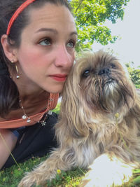 Portrait of woman with dog