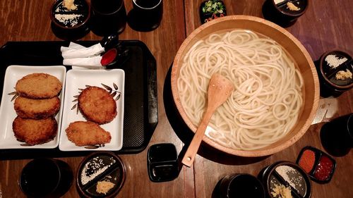 High angle view of food on table