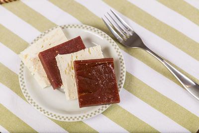 Close-up of cake in plate on table