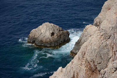 High angle view of rock formation in sea