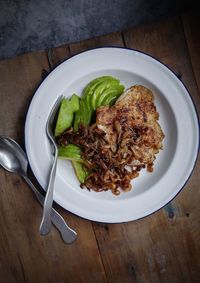 High angle view of food in plate on table