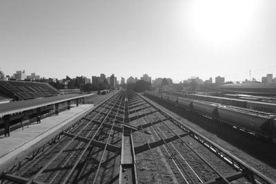 High angle view of railroad tracks against clear sky