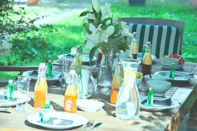 Empty chairs and table in restaurant