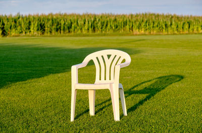 View of chair on field