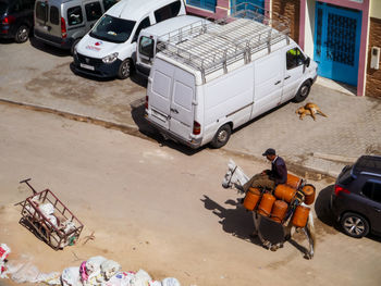 High angle view of vehicles on road