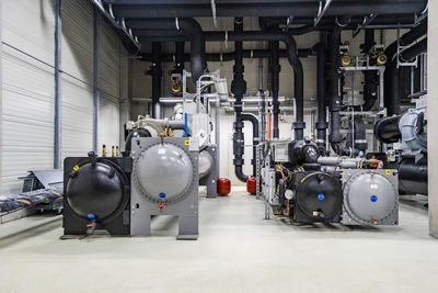 Machines and pipework in a factory for energy distribution