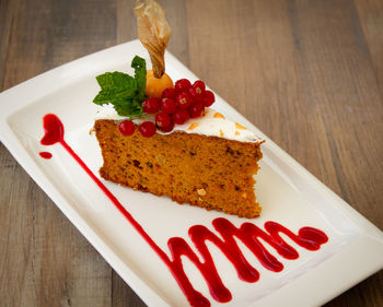 Close-up of dessert served on table