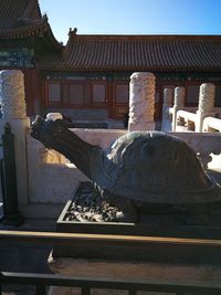 Statue of buddha against building