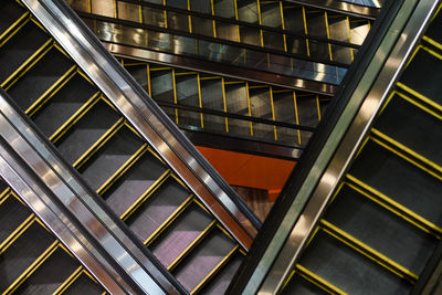 High angle view of escalators in building