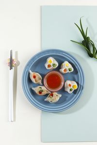 Hongkong style dimsum with prawn and vegetable, top view selected focus