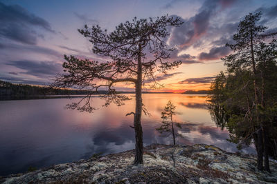 Scenic view of lake against sky during sunset