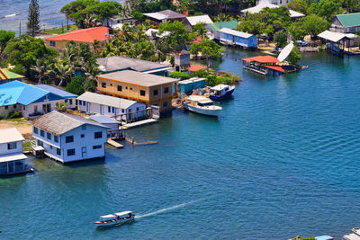 High angle view of buildings in sea