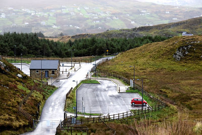 High angle view of road by mountain