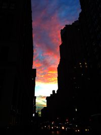 Silhouette of buildings at sunset