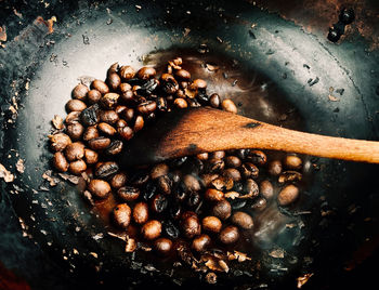 High angle view of coffee beans