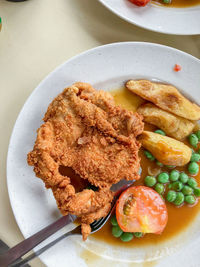 High angle view of breakfast served in plate