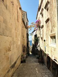 Narrow alley amidst buildings against sky