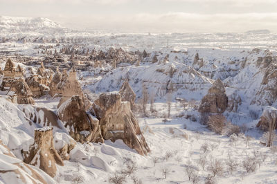 Scenic view of snow covered landscape against sky