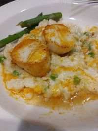 High angle view of breakfast served in plate