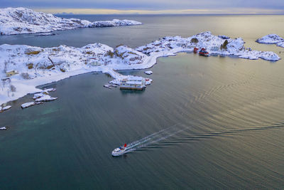 High angle view of sea during winter