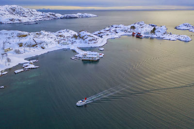 High angle view of ship in sea