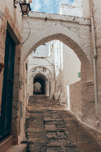 Empty alley amidst buildings in city