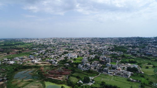 High angle view of townscape against sky