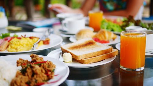 Close-up of breakfast on table