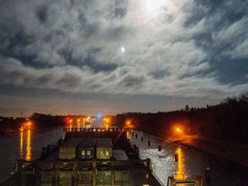 View of illuminated city at night