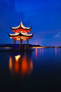 Scenic view of lake against sky at night
