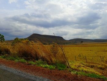 Scenic view of landscape against cloudy sky