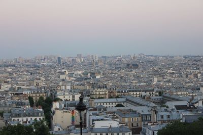 High angle view of townscape against clear sky