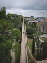 High angle view of bridge over city against sky