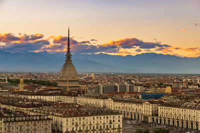 Turin cityscape at sunset