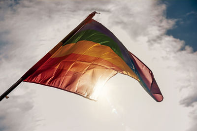 Low angle view of flag against sky