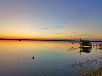 Scenic view of lake against sky during sunset