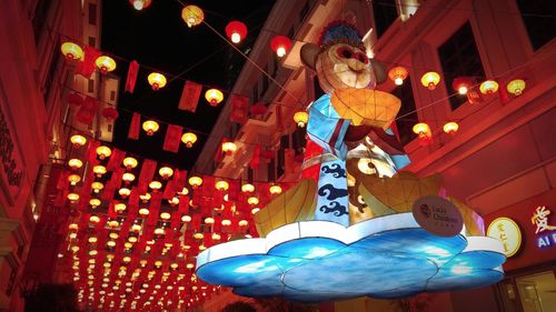 Low angle view of illuminated lanterns