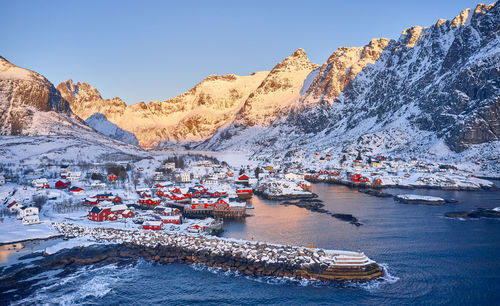 Scenic view of sea against clear sky during winter